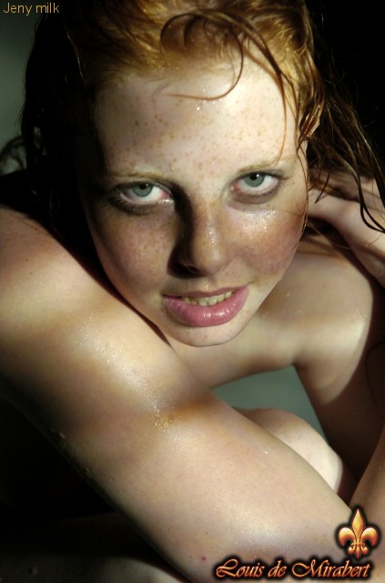 Lovely red teen girl posing naked on milk j - XXX Dessert - Picture 1