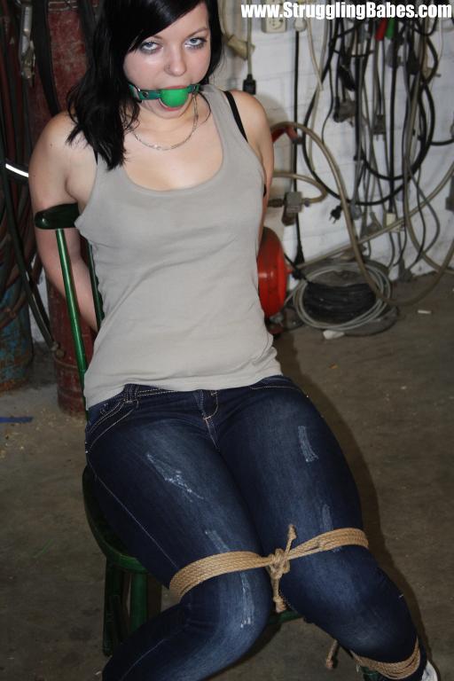 Brunette chick in jeans and with a gagball  - XXX Dessert - Picture 9