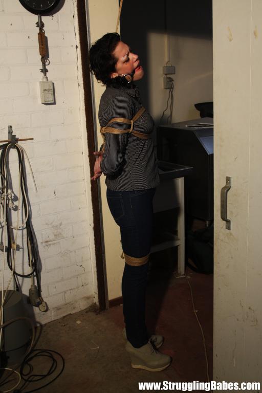 Brunette gagballed chick in clothes pendula - XXX Dessert - Picture 11