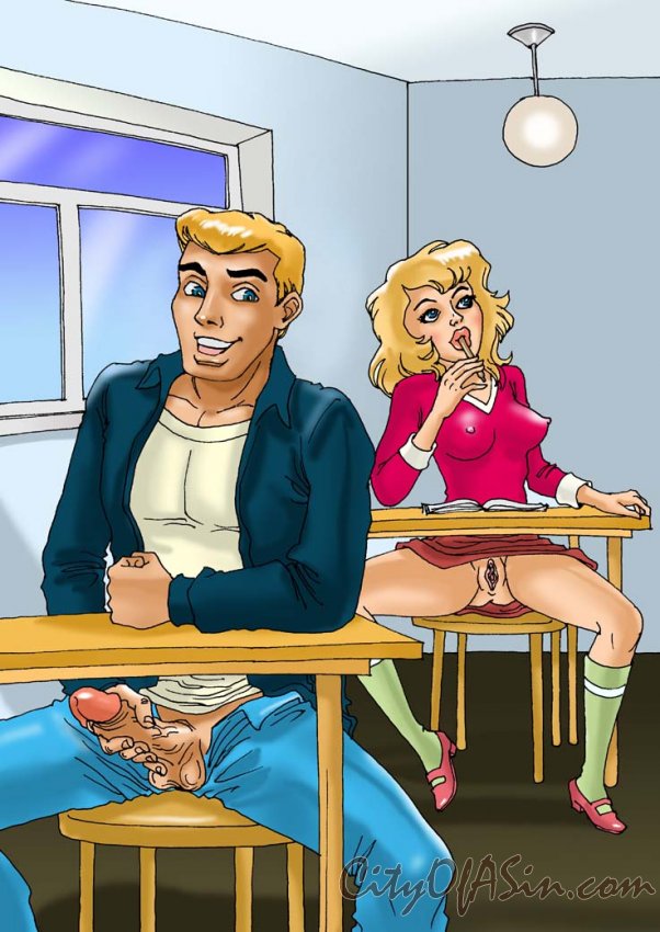 Hot brunette toon teacher in stockings and - Cartoon Sex - Picture 1