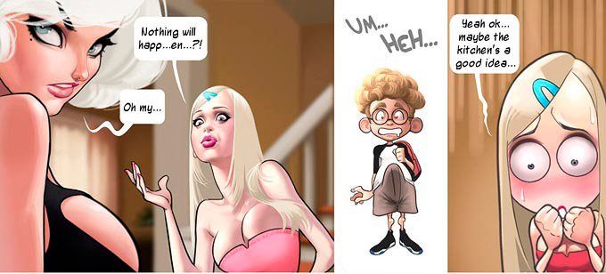 Long-haired cartoon blonde gets high from curly nerd - Picture 2