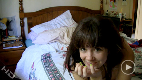 Brunette teen bitch pleasing her cooch with her both hands on the bed - XXXonXXX - Pic 4