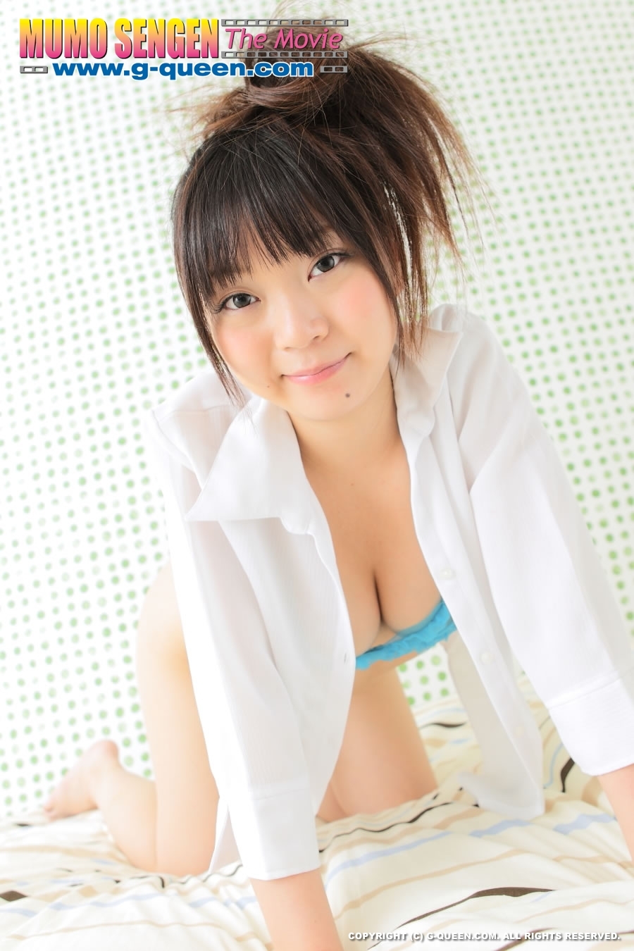Busty Japanese teen in white dress changing into blue bikini - XXXonXXX - Pic 14