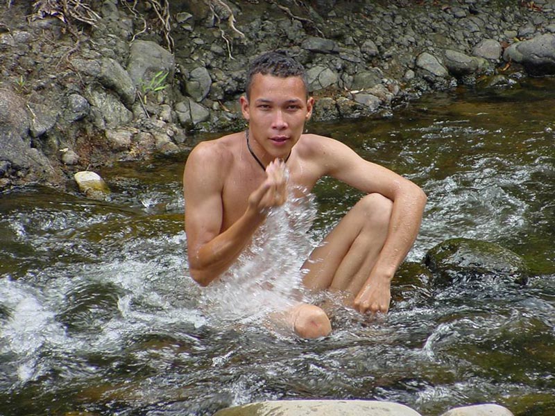 A bronzed lusty latino plays naked in the waters of a brook showing how to manipulate his nice thick cock - XXXonXXX - Pic 6