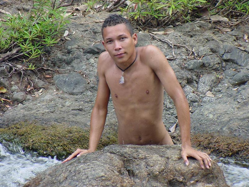 A bronzed lusty latino plays naked in the waters of a brook showing how to manipulate his nice thick cock - XXXonXXX - Pic 7