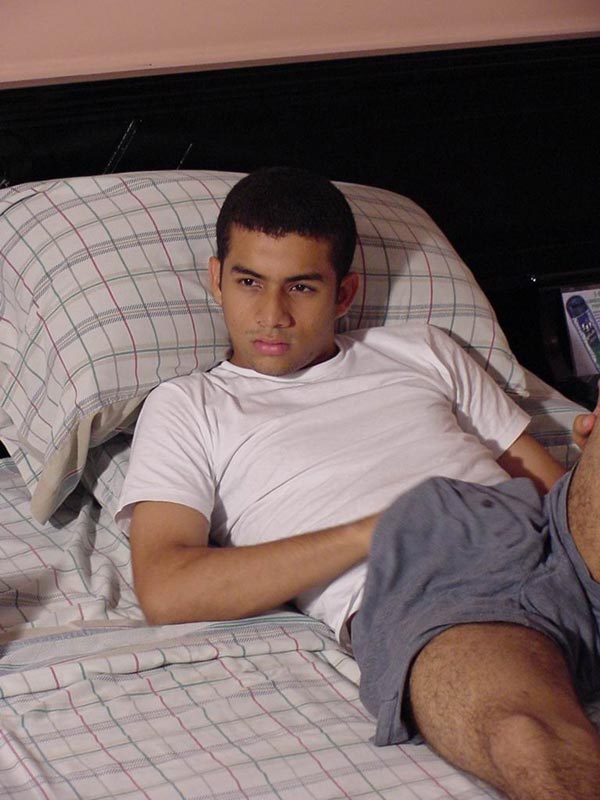 Horny latino twink gets hot lying on a bed while loving his extra large man pole until he cums deliciously - XXXonXXX - Pic 3