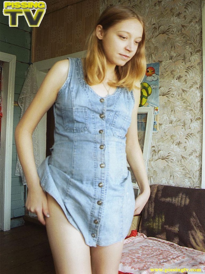 Innocent blonde teen enjoys being able to let loose her steaming golden piss in a bucket where her piss creates so much noise as it splashes - XXXonXXX - Pic 6