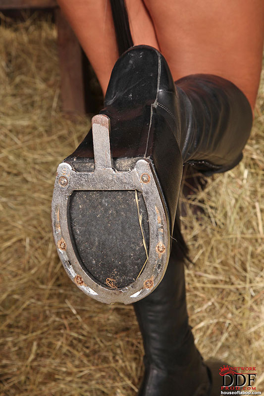 Lovely brunette wearing a horse headress with a bitgagand a butt plug, acts as a horse in barn, then is made to play with her pussy and piss on the hay - XXXonXXX - Pic 3