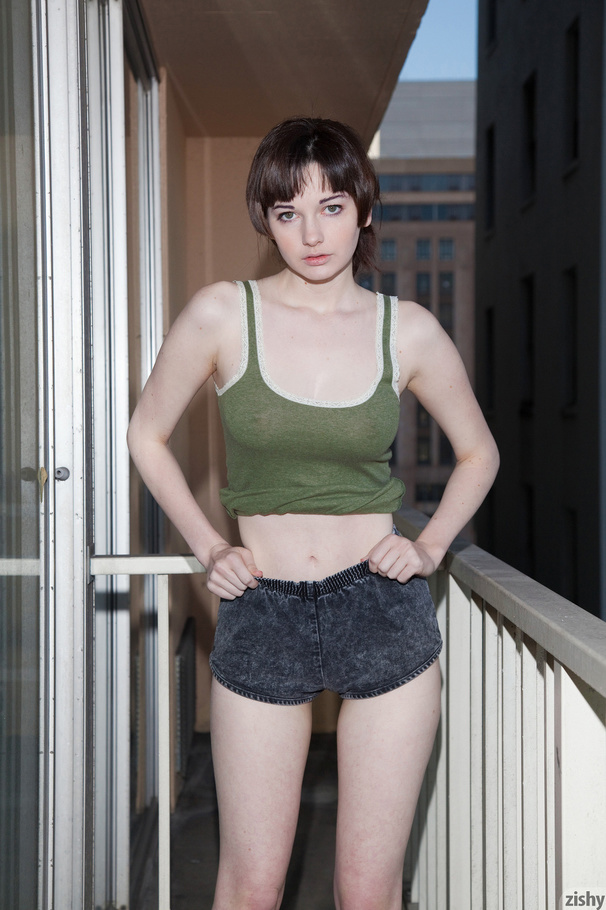 Naughty ponytailed teen brunette in shorts  - XXX Dessert - Picture 5