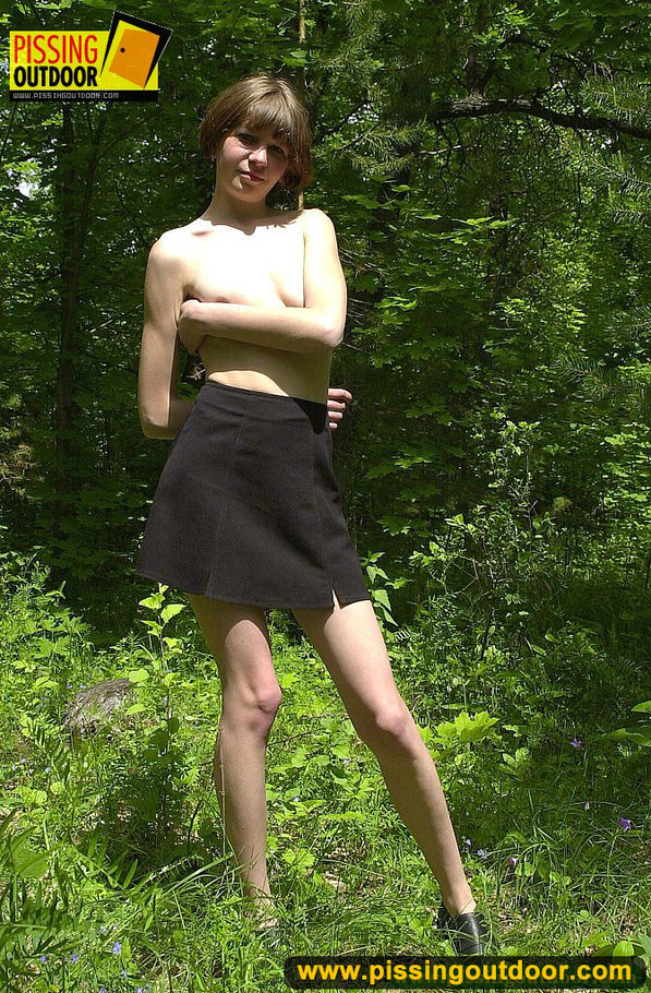 Teen with cute small tits take off her clothes to stand and piss in the woods - XXXonXXX - Pic 3