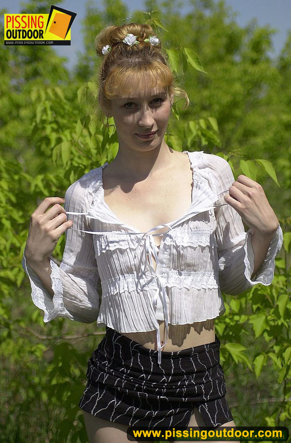 Young cute blonde enjoying a stroll in the woods goes nude to spread legs and pee - XXXonXXX - Pic 6