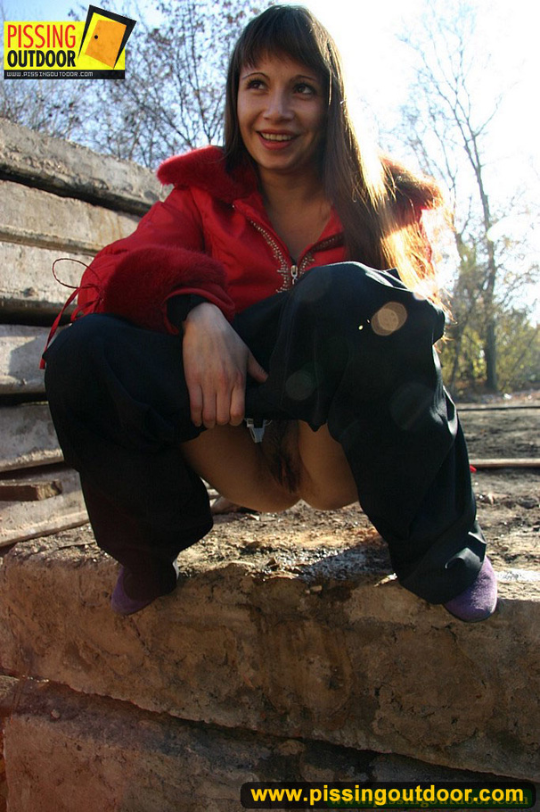 Cute girl walking by makes a quick to expose sweet bushy pussy and take a piss - XXXonXXX - Pic 11
