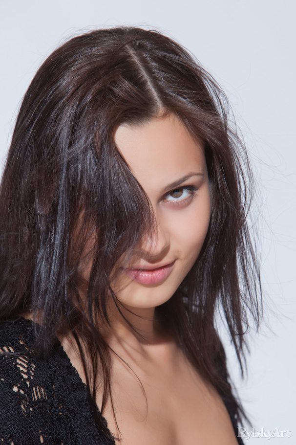 Sexy brunette teen chick posing in black bo - XXX Dessert - Picture 16