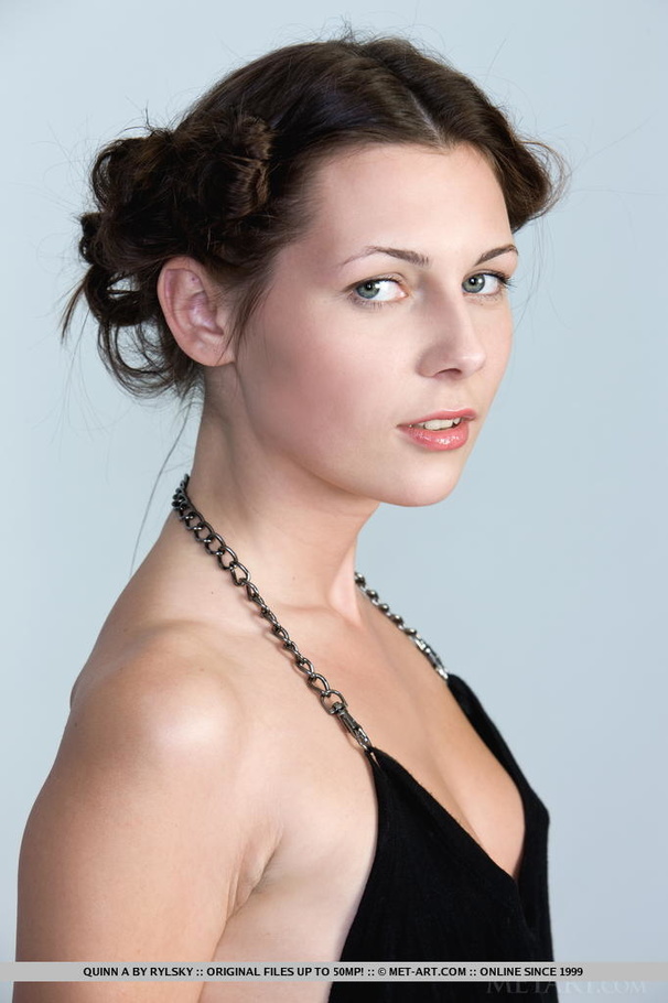 Lovely brunette strips her sexy black dress - XXX Dessert - Picture 1