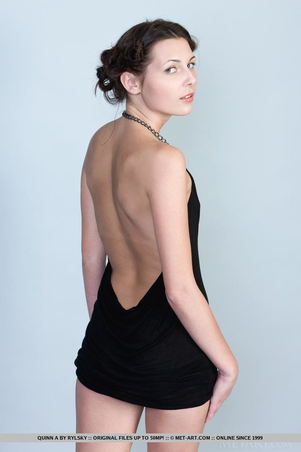 Lovely brunette strips her sexy black dress - XXX Dessert - Picture 2