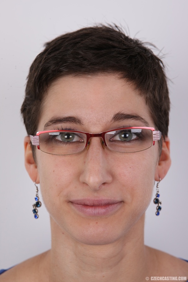 Slim tall and sexy chick in glasses strips  - XXX Dessert - Picture 1