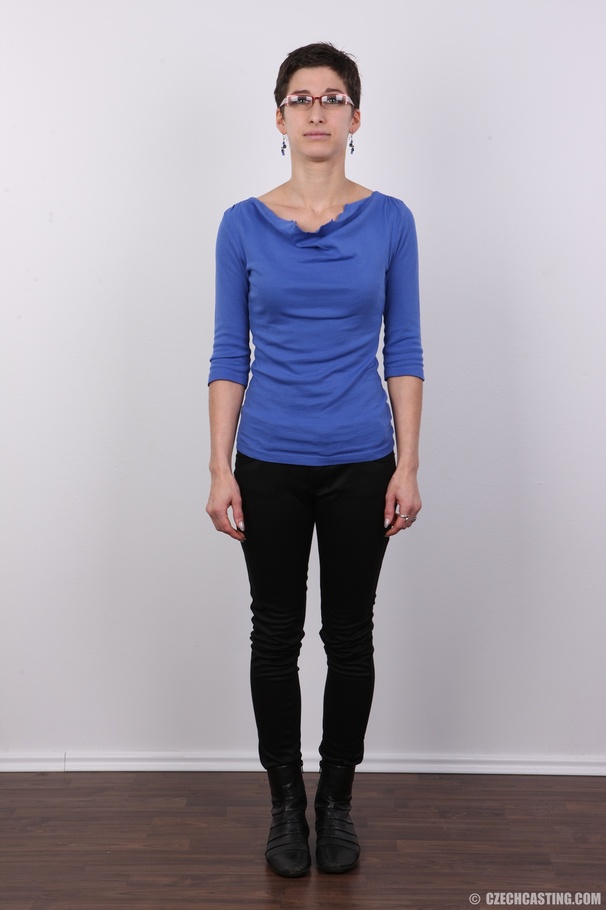 Slim tall and sexy chick in glasses strips  - XXX Dessert - Picture 2