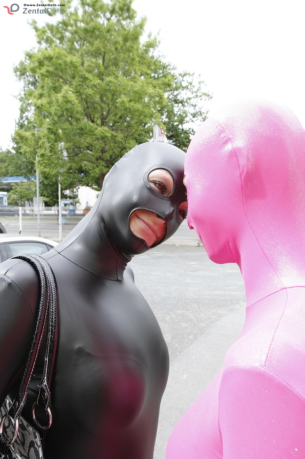 Two black and ping zentai wearing girls wit - XXX Dessert - Picture 14