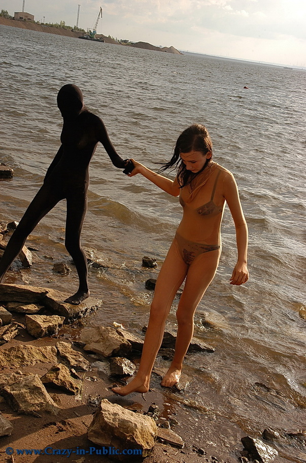 Two hot black and baige zentai wearing teen - XXX Dessert - Picture 13