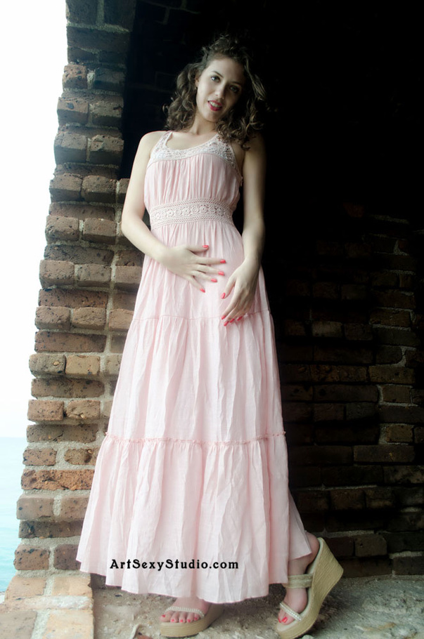 Hot brunette in pink gown drops gown and un - XXX Dessert - Picture 1