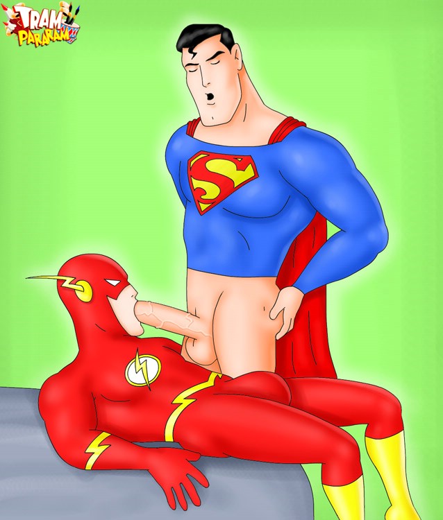 Justice Cartoon Sex - Flash from Justice League sucking Superman's cock with ...
