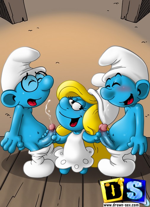 Naughty Smurf chick sucks double cocks and ride Smurf guy to ...