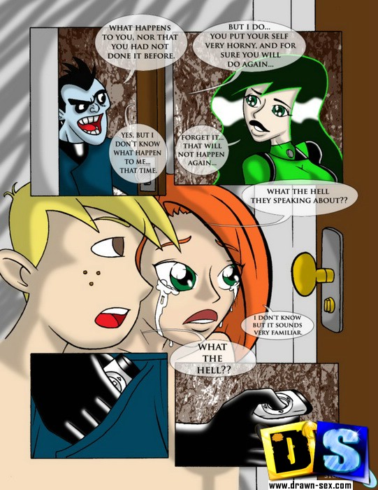 Slutty Kim Possible sucking Ron's hard cock in the toilet and later.