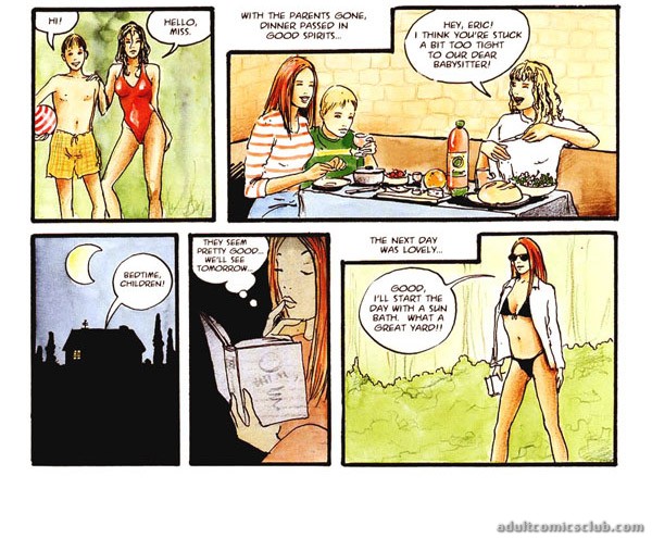 Babysitter Porn Comics - Ginger babysitter posing naked for a teen guy jerking off ...