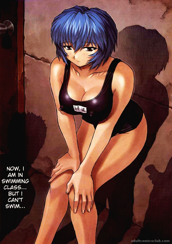 Blue-haired manga vixen in a black dress serving orally two ...