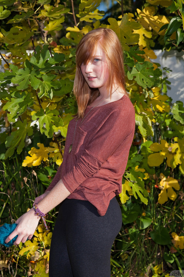 Cute ginger teen in a brown blouse and skin - XXX Dessert - Picture 2