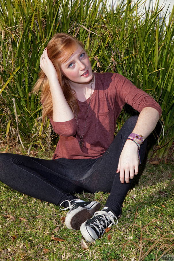 Cute ginger teen in a brown blouse and skin - XXX Dessert - Picture 3