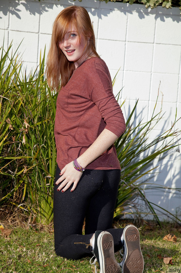 Cute ginger teen in a brown blouse and skin - XXX Dessert - Picture 4
