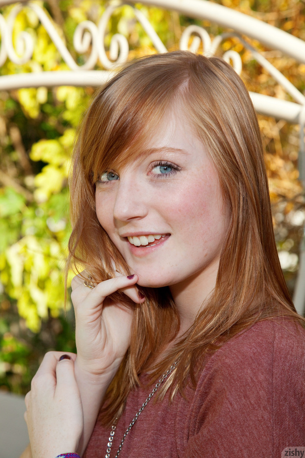 Cute ginger teen in a brown blouse and skin - XXX Dessert - Picture 6