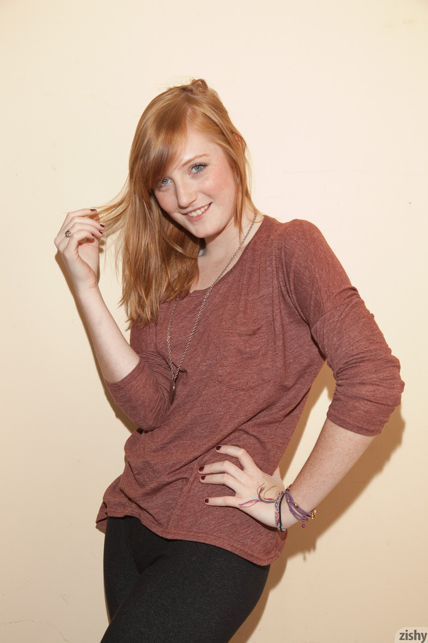 Cute ginger teen in a brown blouse and skin - XXX Dessert - Picture 7