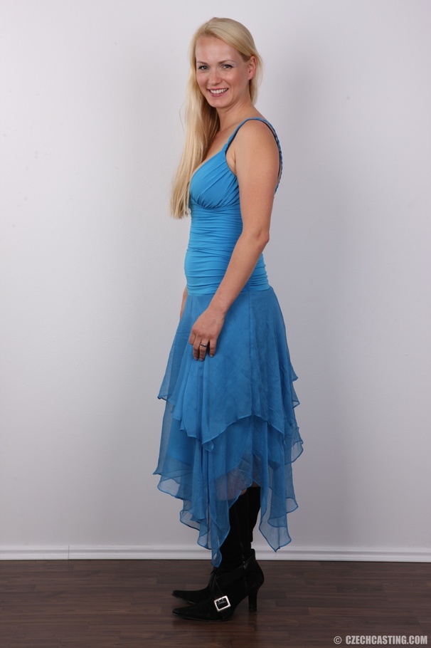Slim blonde in cute blue dress seduces with - XXX Dessert - Picture 3