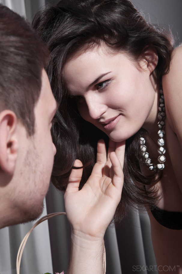 Brunette wearing a black and white bead-nec - XXX Dessert - Picture 1