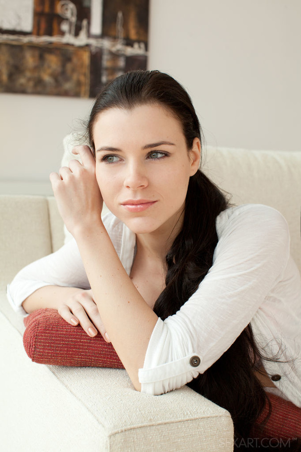 Brunette in a white blouse and lacy lingeri - XXX Dessert - Picture 1