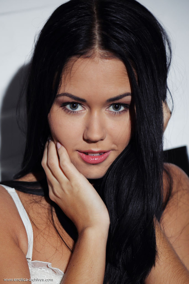 Brunette in white lacy underwear strips on  - XXX Dessert - Picture 3