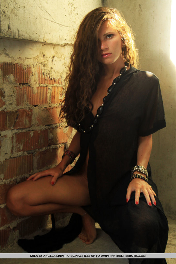 Blonde in a black see-through robe models b - XXX Dessert - Picture 3