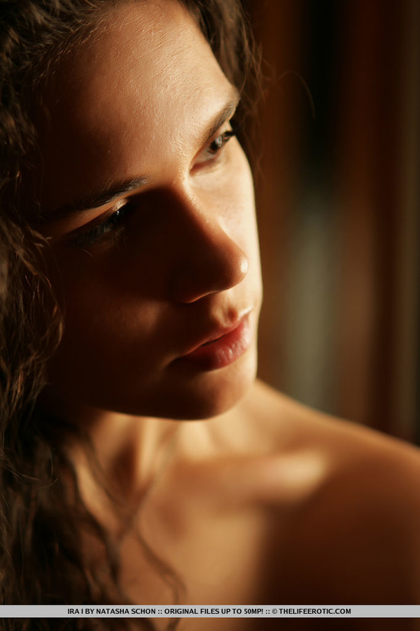 Curly-haired brunette in a blue shirt and w - XXX Dessert - Picture 8