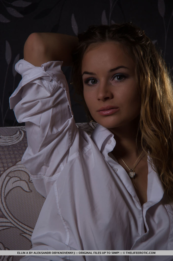 Brunette in a white blouse and black nylons - XXX Dessert - Picture 1
