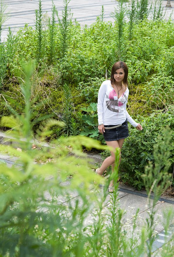 Filly in a white top and denim skirt non-nude shots in public. - XXXonXXX - Pic 1