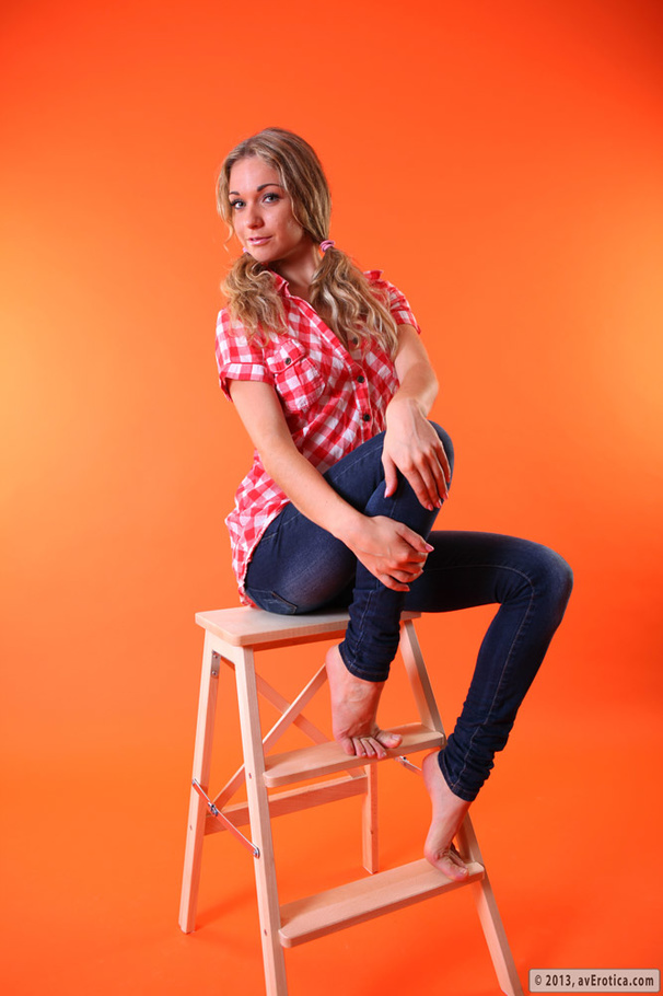 Delicious whore ditches her checkered shirt, jeans and red panties. - XXXonXXX - Pic 1