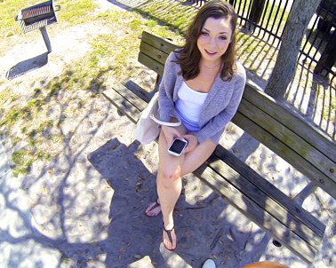 Brunette teen babe in a white top and jacke - XXX Dessert - Picture 1