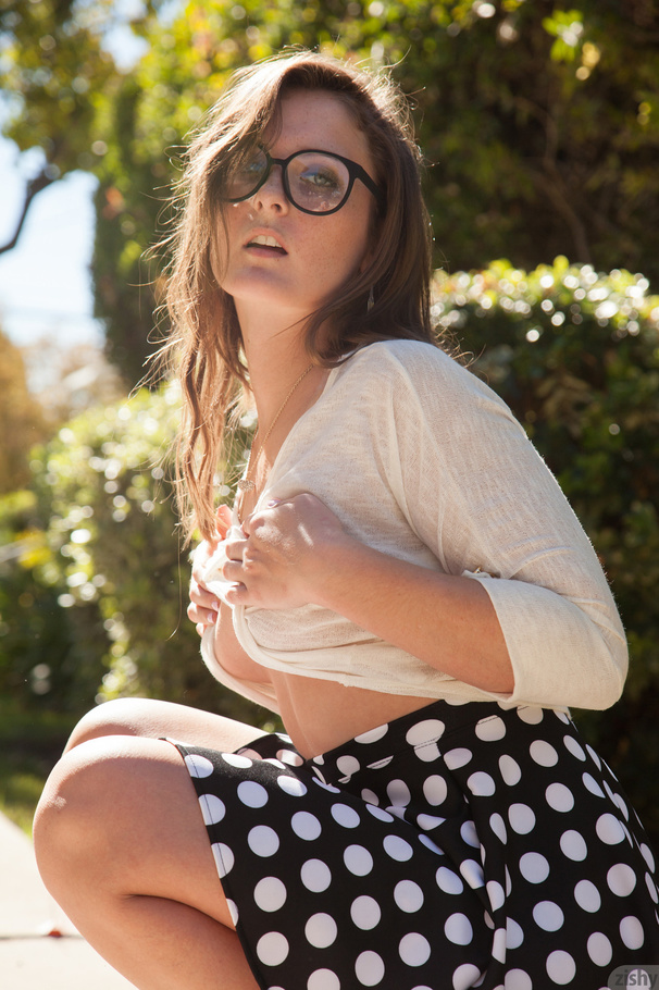 Pretty teen in glasses and polka-soy skirt  - XXX Dessert - Picture 3