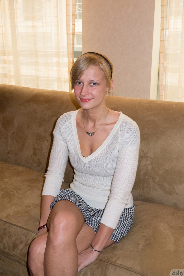 Blonde cutie in a short skirt and swimsuit  - XXX Dessert - Picture 1