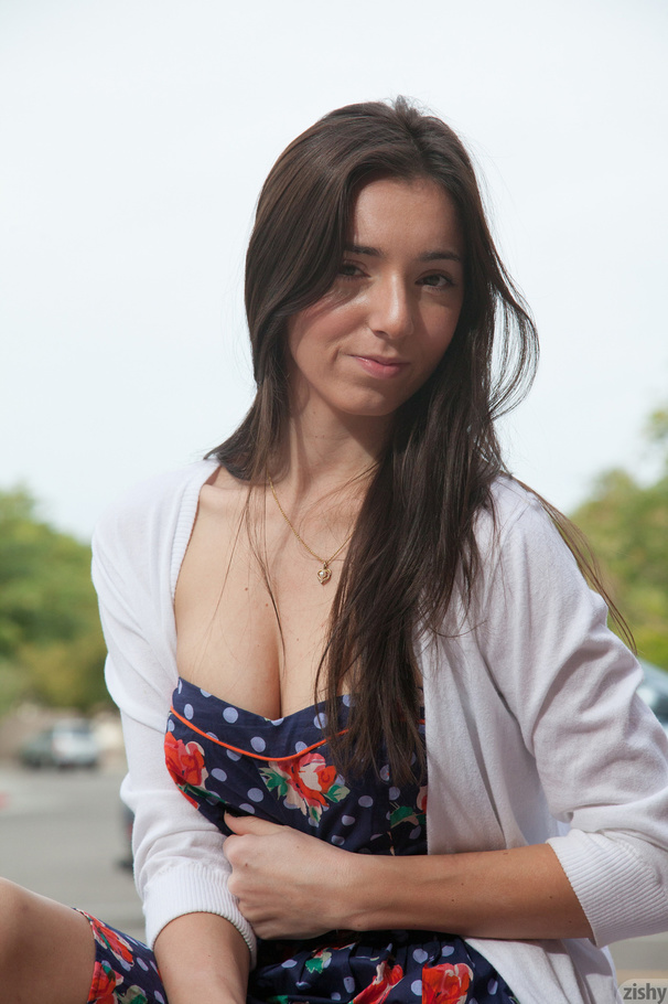 Lovely brunette coed in a floral dress and  - XXX Dessert - Picture 3