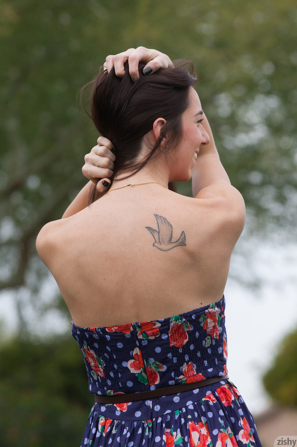 Lovely brunette coed in a floral dress and  - XXX Dessert - Picture 6