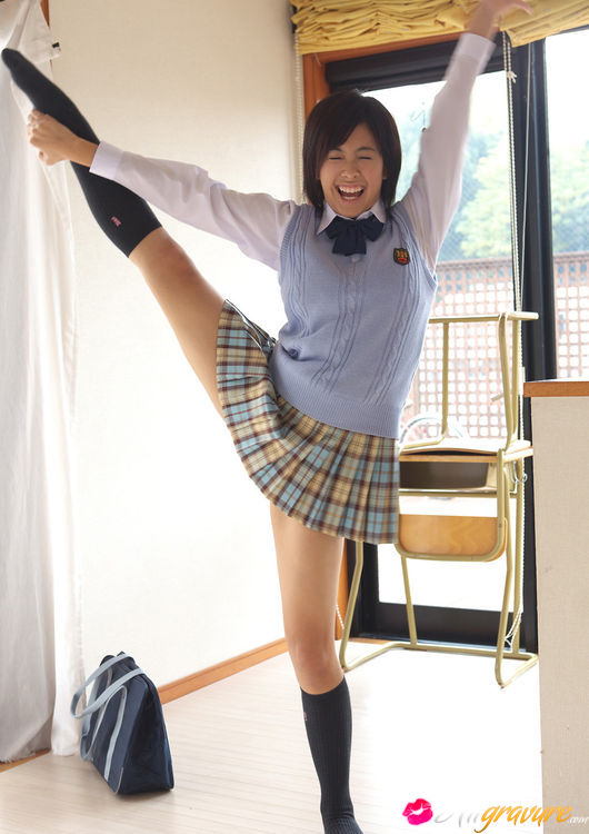 Cat flashes her frilly white lingerie under her school uniform. - XXXonXXX - Pic 1
