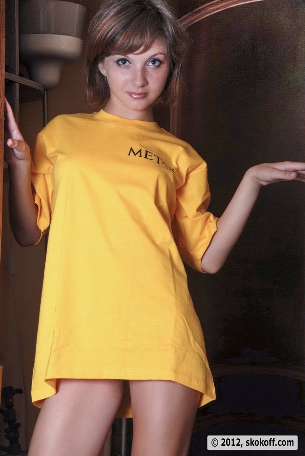Lovely toots in a yellow shirt and white panties at the closet. - XXXonXXX - Pic 4